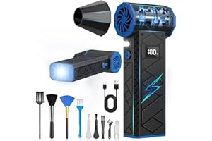 XJUGEZ Elettrico Rimuovi Polvere, Display LCD Aria Compressa, 180.000 RPM Air Duster con 4 Marce Regolabili,Torcia e Luce Ausiliaria per Tastiera del Computer,Esterni, Auto Ecc.,NeroBlu