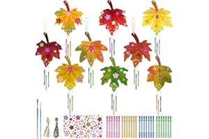 MELEAGER Carillon di Vento Foglia, Campanelli a Vento per Bambini, 9 Pezzi DIY Campanelli a Vento kit Pittura, Regalo di Compleanno per Ragazze Ragazzi, Scacciapensieri da Appendere Decorazione Esterna