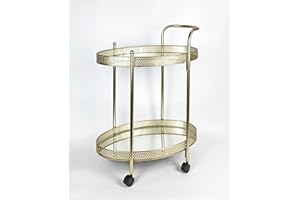 spot on dealz® Drinks Trolley Champagne Gold Kitchen serving cart with Two Glass Shelves Mini Bar Drinks Table With Wheels