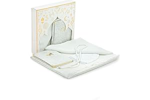 ihvan online Gebetsgeschenk-Set für Männer & Frauen, muslimischer Gebetsteppich, Perlen Taasbih, Samt überzogen Yaseen, muslimischer Kufi-Hut, Miswak, islamisches Geschenkset für 116 x 68 cm, 6 Stück