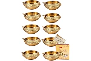 TIED RIBBONS Kuber Brass Diya | Set of 10, 0.8 x 2.5 inch | Golden Brass Oil Lamps for Home Decor Office | Vilakku for Puja Decorations, Ganesh Chaturthi | Traditional Diwali Decorations for House