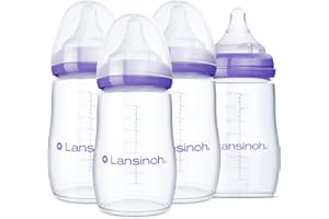 Lansinoh Babyflaschen Set mit NaturalWave Sauger Gr. M, 240 ml, 4er Pack - Babyflasche im neuen kompakten Design für verbesserte Stabilität - mit stapelbarem Deckel