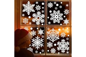 BQRKOTM 2 Hojas 88 pcs Decoración Navideña-Gran Copo de Nieve, Pegatinas Autoadhesivas para Ventanas de Navidad con Copos de Nieve, Pegatinas Reutilizables para Ventanas (Blanco)
