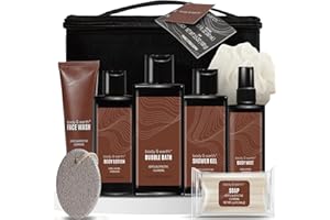Bath and Body Gift Baskets for Men Body & Earth Sandalwood Mens Bath Set with Body Lotion, Face Wash, Shower Gel, Bubble Bath, Loofah & More, Gift Set for Men,Fathers Day Gifts for Him Christmas
