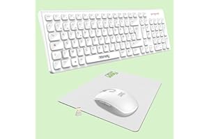NEWWAY – Pack RF02 Clavier Souris sans Fil avec Tapis – Clavier Wireless Français (AZERTY) 105 Touches 13 Raccourcis Multimédias – Souris WiFi 2.4 GHz 6 Boutons Compacte – Récepteur USB – Blanc