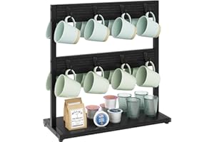 IBUYKE Tazas Soportes Portavasos de Vintage con 16 Ganchos y Estante de Almacenamiento Estante Organizador de Exhibición de Tazas de Café, Negro TBJ001B