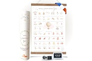 MY BABY DAYS Affiche Premières Fois à Tamponner 'Bébé Rose' - cadeau de naissance bébé fille | decoration chambre bebe | cadeau jeune maman | carte des étapes de bebe (Coffret Affiche A3+tampon+cadre baguettes)
