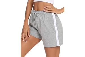 Litherday Short Femme en Coton Bas de Survêtement Court Rayé avec Poches pour Jogging Running Fitness d’Été Doux et Respirant