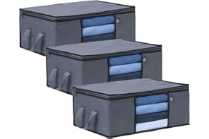 VENO 3-pak średnich toreb do przechowywania ubrań, organizer z uchwytami i zamkiem błyskawicznym, na kołdry, koce, ręczniki, do przechowywania szafy, przezroczysty panel okienny, składany,