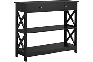 ‎YAHEETECH Yaheetech Konsolentisch, Flurtisch mit Schublade und 2-stufigen Ablagefächern, Beistelltisch Holz, Sofatisch mit stabilem X-Rahmen, für Eingang, Flur, Wohnzimmer, 100 x 30 x 80 cm, Schwarz