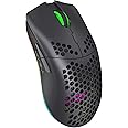 hxsj Rechargeable Wireless Honeycomb Gaming Mouse,Lightweight with 3200 DPI,RGB Rainbow Backlit (Matte Black)