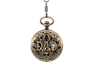 JewelryWe Montre de Poche Homme Mécanique Manuel Dad Pendentif Collier Alliage Fantaisie Couleur Bronze Longueur 36cm avec Sac Cadeau