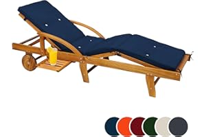 Detex Coussin pour transat Bleu Chaise Longue de Jardin 195cm Hydrofuge Coussin Bain de Soleil intérieur extérieur