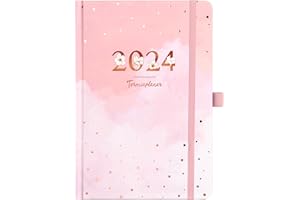 COLORAGE Kalender 2024 - Terminplaner 2024 von Januar bis Dezember, Wochenplaner A5 mit Innentasche, Elastischer Verschluss, 15,3 x 21,3 cm - Rosa