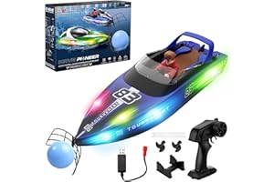 Snorthy Barco Teledirigido Barco RC con Bola Flotante y luz LED 15 KM/H Barcos de Control Remoto 2,4 GHz Barcos De Carreras Rápido para Niños Juguete de Piscina Embarcación Eléctrico para Mares Lagos