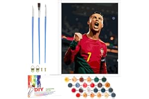 QDUODUO Fussball Malen Nach Zahlen für Erwachsene Junior Kinder Anfänger, CR7 Fußball Painting Bastelset mit Leinwand Pinseln Acrylpigment, 40x50cm Große DIY Gemälde Basteln Kit für Jungen ab 6 Jahre