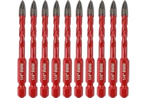 FOCSTOL Masonry Drill Bits Set - 10pcs 6mm Carbide Drill Bits Set with Quick Change Hex Shank for Wood Plastic Foam Tiles Softer Materials
