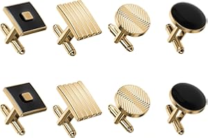 QFGasre 4 Pairs Cufflinks for Men Classic Tone Cuff Links Fashion Men Cufflinks Gold Striped Disc Square Rectangle Cuff Links for Business Wedding Party Gift Box