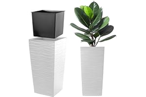 KADAX Macetero Alto de Diseño Moderno para Plantas de Interior y Exterior, Maceta Grande de Plástico, Jardinera Alta (Blanco, Texturizado, 57.5 cm)