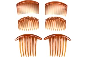 WISESURF 6 Pcs Plastic French Twist Side Combs, Strong Hold Twist Teeth Slides, Brown Comb Set for Women, Ladies, Girls, Thick Fine Hair, Wedding