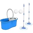 Home Essential Spin Mop Bucket Set Microfibre Floor Spin Mop and Bucket Set with 2 Super Absorbent Reusable Mop Heads, 6L Mop Bucket with Stainless Steel Mop Bucket With Wringer. (BLUE)