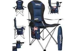 ‎24MOVE 24MOVE® Campingstuhl faltbar bis 150 kg, Faltstuhl Angelstuhl Klappstuhl Gepolstert mit Armlehnen, Getränkehalter + Tasche mit hoher Rückenlehne, Strandstuhl, Klapphocker, blau