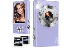 STUOGYUM Digital Camera, 4K Autofocus Compact Camera HD 48MP with 2.8" Large Screen, 16X Digital Zoom, Portable Mini Camera for Photography, Youtube Vlogging Camera for Kids,Adult,Beginners（Purple）