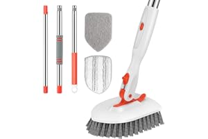 Setsail Golvskrubbborste, 3-i-1 kakel badkar golvskrubbare med 132 cm justerbart långt handtag duschrengöringsborste och 3 av