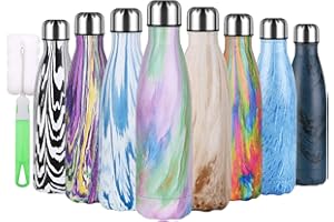 Flintronic Bottiglia Acqua in Acciaio Inox, 500ML Portatile Borraccia, Senza BPA, Borraccia Termica Acciaio Inox, Bottiglia d'Acqua con Spazzola per Scuola, All'aperto, Yoga, Palestra