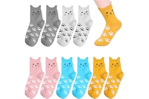 EMMEXX Calcetines Estampados de Gatos Femeninos - 5 Pares de Calcetines de Tubo de Algodón Cálidos y Resistentes al Frío, Absorbentes del Sudor, Adecuados para Otoño e Invierno