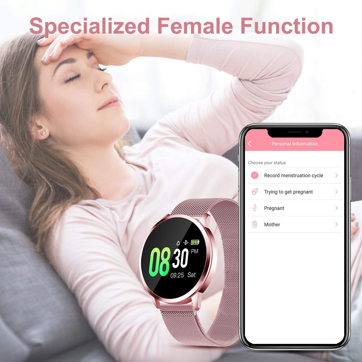 GOKOO Smartwatch Mujer Rosa Impermeable Reloj Inteligente Elegante Fitness  con Monitor Impermeable IP67 con Monitor de… - DE RELOJES