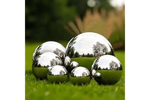 GloBrite 6 Pcs Stainless Steel Mirror Balls – 50-150mm Garden Ornaments Outdoor, Reflective Steel Balls for Decorations, Home Decoration, and Garden Pond Décor (Multi Colour)