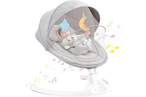 GERCHAM Silla Mecedora Bebe Eléctrica, Hamaca bebé electrica, Balancin para Bebe con 5 Amplitudes/Bluetooth/Música/Cinturón de Seguridad/Techo Removible y Mosquitera