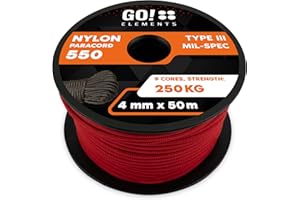 GO!elements Paracord da Corda Nylon - 4mm Paracord 550 Originale Typ III - Adatto Come Corda Militare & Corda per Altalena | Max. 250kg