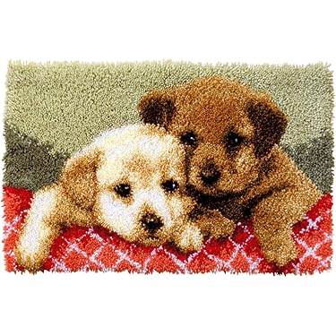 DIY Knüpfkissen Set - Welpe Mit Herzen Motiv 43x43cm Bastelset Für Kinder