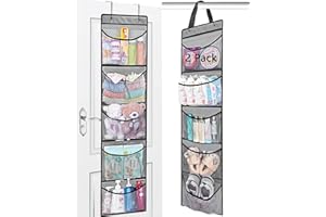 devesanter Over The Door Hanging Organizer 2 Pack - 5 Pockets Storage for Closet, Wardrobe, Toys, Bedroom, Bathroom (Grey)