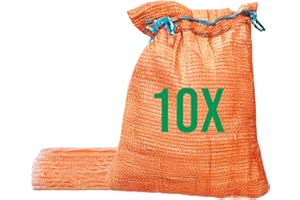 Bazko 10 Stück Raschelsäcke 50x80 cm 30 kg | orange | Netzsäcke mit Zugband | Kartoffelsack Zwiebelsäcke, Netzsack Brennholz Kaminholzsäcke