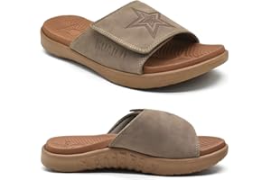 KuaiLu Claquette hommes sandales de sport pour hommes pantoufles Reglables en cuir soutien de la voûte plantaire sandales à bout ouvert chaussures de plage et piscine d'été