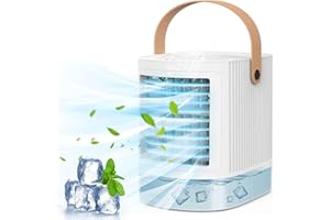 MUMISUTO Mobile Klimaanlage, Schnurloser Luftkühler Ventilator Tragbares Klimagerät 3 in 1, Mini Luftkühler Fan, 3 Levels Humidify, 7 Farben Nachtlicht,3 Windmodi,Klimaanlage Luftkühler für Zuhause und Büro