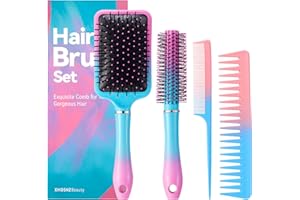 XMOSNZ Hair Brush Set Anti Static Massage Oval Comb Paddle Brush for Women, 4pcs Hair Brush Detangling Brush and Hair Comb Set for Men and Women, No More Tangle Hairbrush for Curly Natural Hair