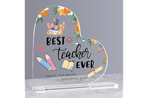 BEUEYFR End of Year Teacher Gifts: Heart Shape Desk Sign, Thank You & Retirement Gifts for Women & Men, Pen & Paper