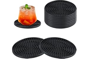 CBOFEIXG Black Coasters Set of 8, Silicone Coasters, Round Drink Coasters, Cup Coasters for Drinks, Table Coffee Cups Mugs Coasters Mats, Protect Furniture from Scratch & Water Marks, Particle Design