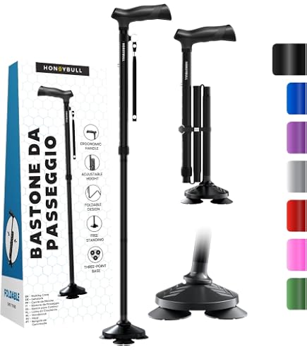 Vive Cane Tip – Piedino di ricambio in gomma per bastoni da passeggio – Stabile a quattro punti, treppiede quadruplo autoportante per bastone, attacco universale a 4 gambe per bastone da passeggio