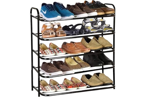 KSP HOME Heavy Metal Shoe Rack (5 Shelves) Foldable Open Book Shelf, Book Shelve, Shoe Rack, Shoes Storage Rack for Home Shoe Stand Shelf Big (74 * 60 * 25 cm) (Black) (5 - Tier)