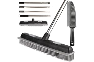 SWISSPACK Rubber Brush Options For Pet Hair Removal Broom with Squeegee,Rubber Broom with 149cm Multi-section Stainless Steel Handle for Pet Cat Dog Hair Removal Carpet Windows Clean. (GREY/BLACK 2)