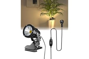 TobeBright Lampe Spot à Pince avec Interrupteur On/Off IP65 Résistante à l'Eau Lampe Clip Spot Intérieur et Extérieur pour Plantes 7W LED Clip-on Spotlight avec Prise, Blanc Chaud 3000K, Câble 1,78m