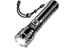 Blukar Ficklampa Uppladdningsbar, LED Super Bright Ficklampor | Bärbar Ficklampa , Justerbar Fokus, 5 Lägen, 5000 mAh Långvarig, IP67 Vattentät, Smart Digital Display för Camping, Nödläge