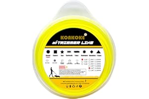 konkoke Filo decespugliatore 3,0mm,Filo Linee in Nylon per Tagliaerba (⌀3.0mm-50m-450g, Giallo Colori/Rotondo)-Immergere 24 Ore in anticipo per aumentarne l'elasticità