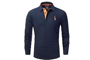 GLESTORE Poloshirt Herren Langarm Casual Longsleeve Polo Giraffe Stickerei Langarmshirt