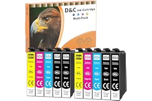 D&C 604XL Cartouches d'encre pour Epson 604 XL Multipack Compatibles avec Expression Home XP-3200 XP-2205 XP-3205 XP-4200 XP-4205 XP-2200, Workforce WF-2910 WF-2930 WF-2935 WF-2950, Lot de 10